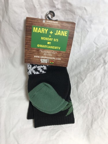 MTV SMOKEY MARIJUANA WEED SOCKS COTTON Mary + Jane UNISEX BLACK/GREEN New - Picture 5 of 5