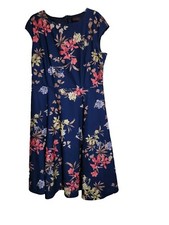 Dress Tells Womens Short Sleeve Blue Pink Floral Midi Dress 2XL
