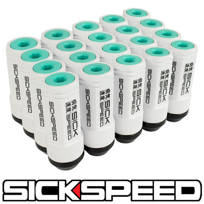 SICKSPEED 20PC WHITE/MINT GREEN CAPPED ALUMINUM EXTENDED 50MM 3 PC LUG NUTS 14X2