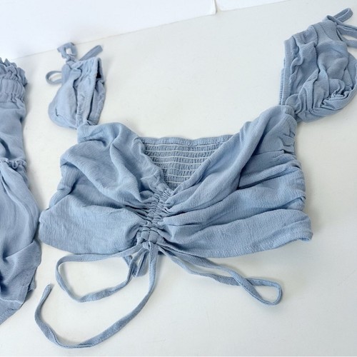 Floerns Blue 2 Piece Outfit Off Shoulder Drawstring Crop Top & Skirt Medium - Picture 6 of 16