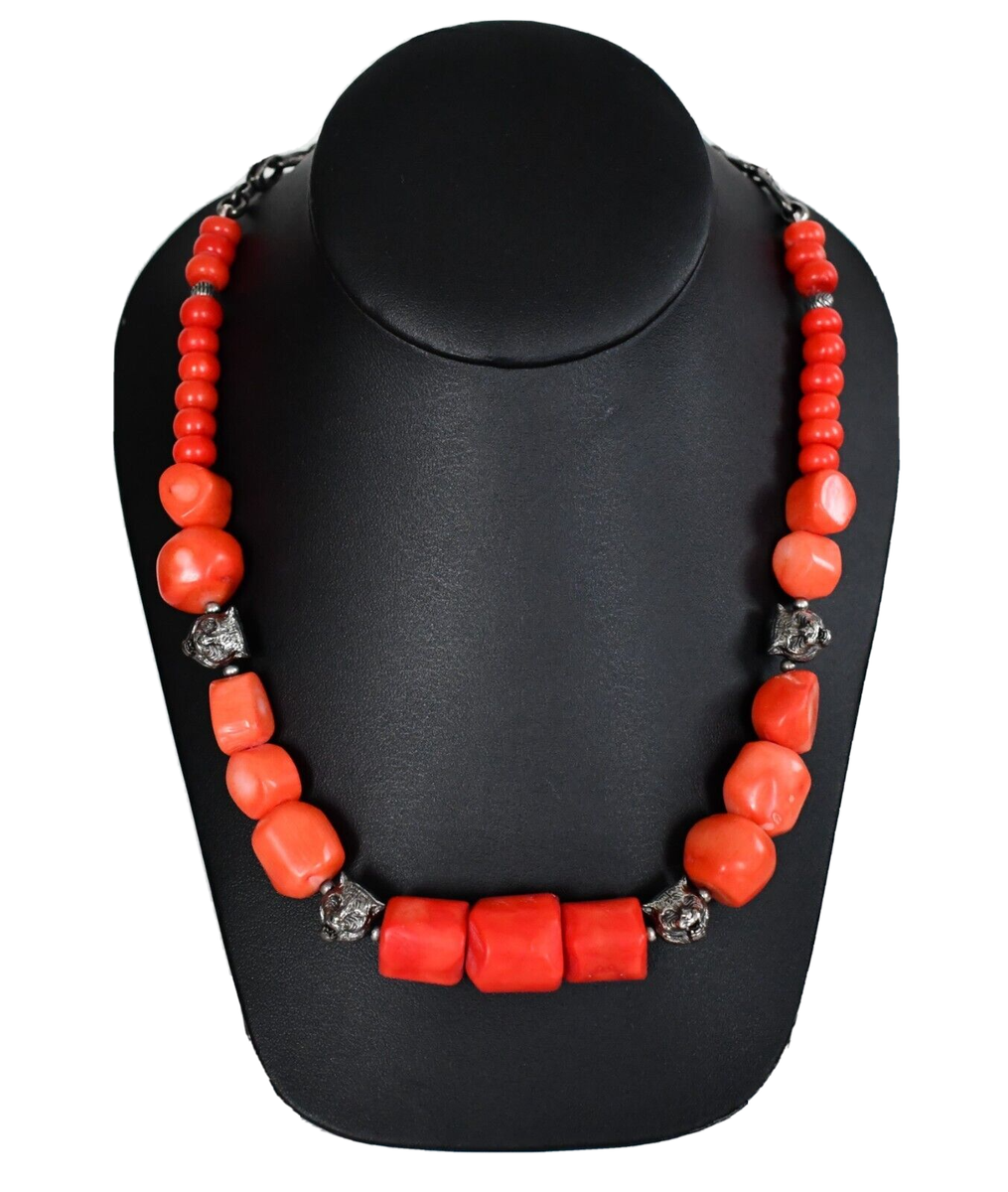 GUCCI★ANGER FOREST FELINE HEADS & CORAL Beaded Necklace 🆕️ Auth GUCCI *ANGER FOREST* Collection FELINE HEADS