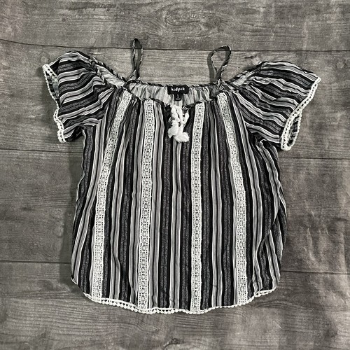 Kidpik Striped Off Shoulder Top L 12 Black White Boho