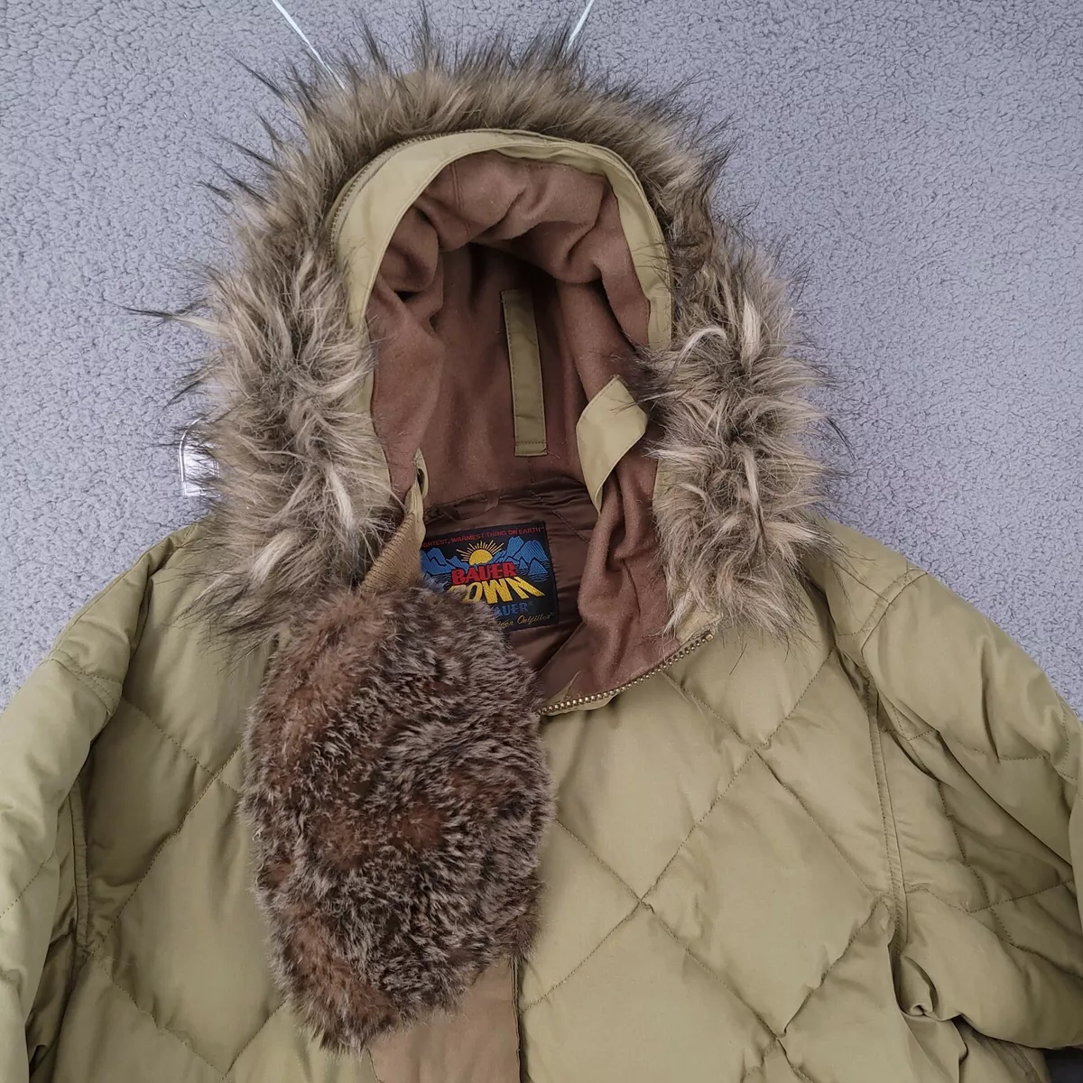 Eddie Bauer Goose Down Jacket Faux Fur Hood Face 650 Fill Power Geddes Parka L