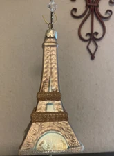 Santas Best Blown Glass Eiffel Tower W Nativity Scene Ornament Glittered