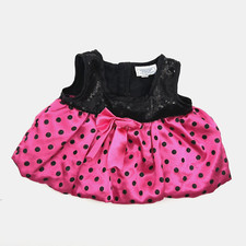 Build a Bear Pink Black Polka Dot Satin Sequin Bow Party Dress Teddy Clothes