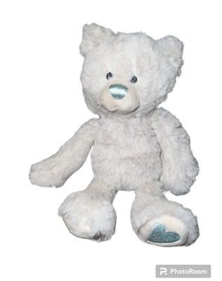 Demdaco Happy Plush Lovey Teddy Bear Toy Blue Nose Heart on Foot 9''