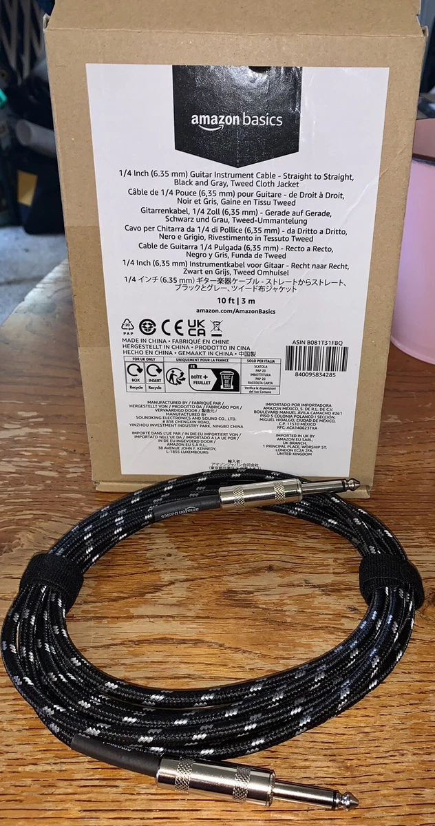 1/4”Guitar Instrument Cable Straight to Straight 10’Long Black/Gray Tweed Cloth