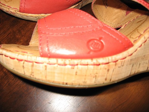 BORN, Sandals EUC, Red Leather,3" Wedge Heel,Slip On ,Buckle accent 8M - Picture 3 of 9