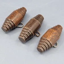 3 Vintage Brown Wooden Toggle Buttons with Metal Shanks