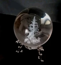 60mm 3D Laser Etched "Christmas Gift Tree" Crystal Ball With Stand