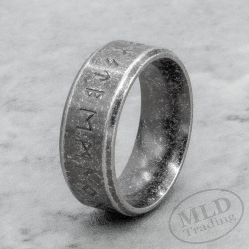 Banda de anillo rúnico Futhark de acero inoxidable nórdico vikingo para hombre - talla 7-13 - 8 mm de ancho - Imagen 4 de 8