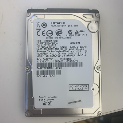 Hitachi HTS725050A9A364 500GB 2.5'' SATA Laptop Hard Drive 7200RPM HDD 580304-001