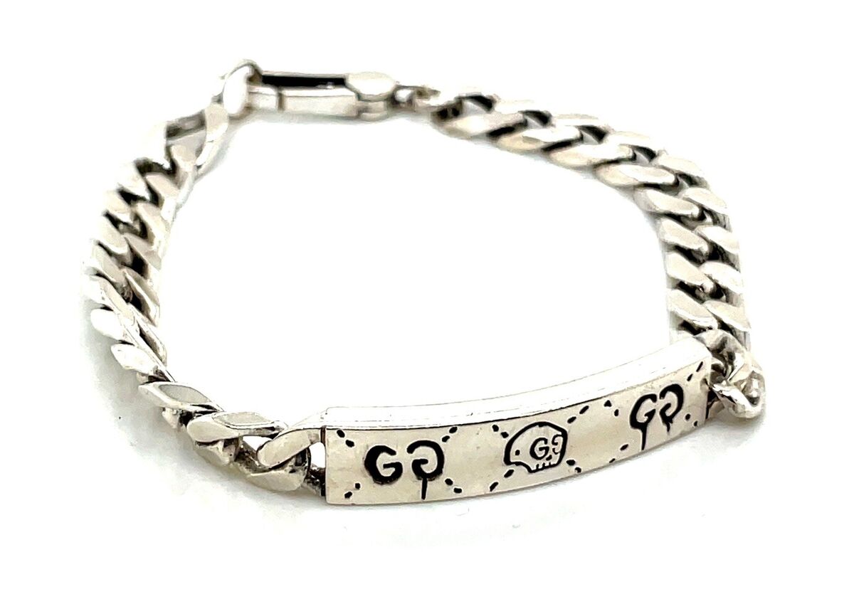 GUCCI Ghost Chain Bracelet Sterling Silver Size 17 Inner GUCCI Ghost Chain Bracelet Sterling Silver Size 17 Inner