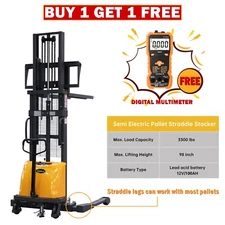 APOLLOLIFT 98" Semi Electric Straddle Pallet Stacker 3300lb W/ Lead Acid Battery