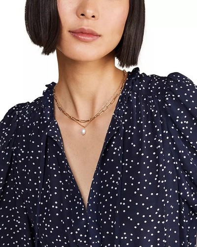 Vineyard Vines Scattered Dot Silk Blend Midi Dress size L Navy Blue - Picture 3 of 16