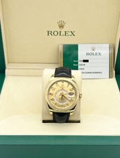 Rolex Sky Dweller 326138 Champagne Dial 18K Yellow Gold Leather Strap Box Paper