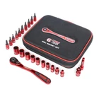 Red Pro Tools 23pc Socket Set 1/4" Square Drive Ratchet Handle 4-17mm Cr-V