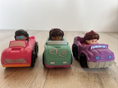 Little People Wheelies Girl Drivers Purple, Pink, Teal Lot Of 3