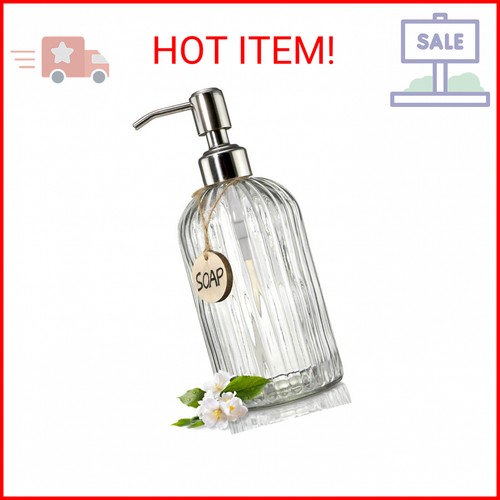 JASAI 18 Oz Clear Glass Soap Dispenser with Rust Proof Stainless Steel Pump, Ref - Picture 1 of 2