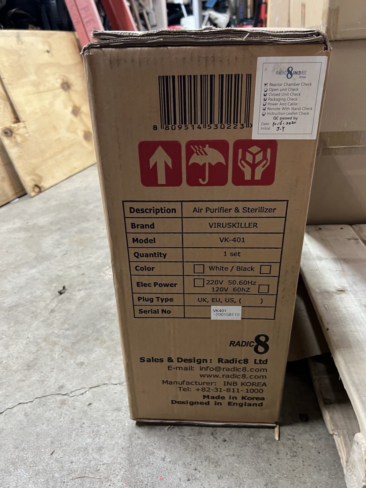 Air Sterilizer Radic8 Viruskiller VK 401 For Medical Bldgs/Homes/Offices-NEW