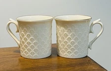 2 Vintage Jacquard Gold Rim Mugs  by Lenox  