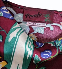 Prada Floral Print Dress Burgundy Green Yellow Blue Size 40S Length 97cm