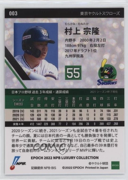 2022 Epoch NPB Luxury Collection Speckle Hologram Munetaka Murakami #003 - Image 2 of 2