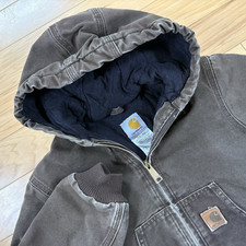 Vintage Carhartt Hooded Jacket Youth Sz Small 6/7 Brown Duck Canvas YYJ130 DKB