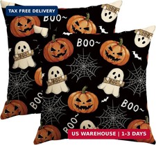 Artscope Halloween Ghost Throw Pillow Covers 18x18 Set of 2, Pumpkin Spooky Deco