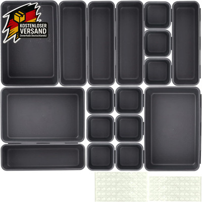 Schubladen Organizer Set 17 Stück - Ordnungssystem für Büro Küche Bad schwarz