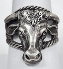 Vintage Western Style Handmade Sterling Silver 925 Bull Head Men's Ring Size: 9