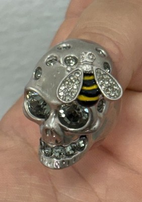 Alexander McQueen Skull Bee Ring Size 13  6.5  Silver Tone Crystal Ring
