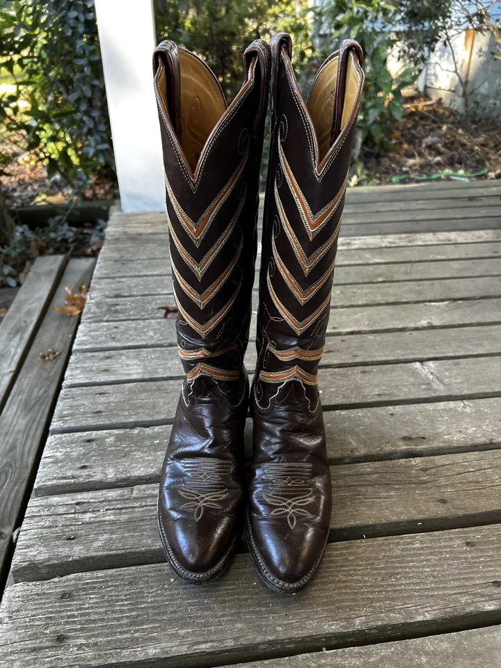 Botas para mujer Tony Lama, talla 6. Vintage 1970, Western, marrón, naranja, hasta la rodilla Foto 2 de 4