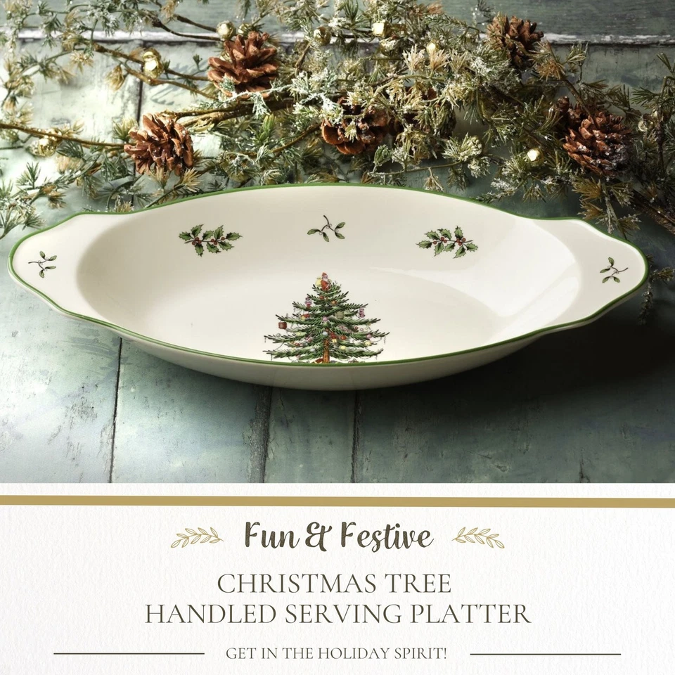 Plato para servir Spode con mango de árbol de Navidad de 15,25 pulgadas, hecho de loza Foto 2 de 4