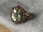 Vintage 925 Silver Ring - Prasiolite (Green Topaz) & Pink Stones - Size 8