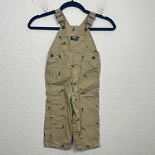 OshKosh B'gosh Overalls Boys 24M Beige Canvas Cotton Lizard Schiffli Infant