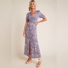 Anthropologie Patrizia Maxi Dress in Floral Purple Motif Size US 4 Boho Garden