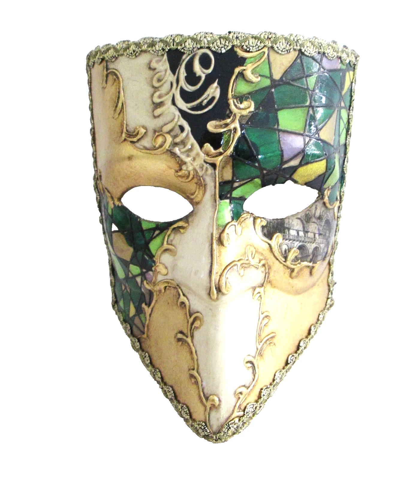 CASANOVA A QUALITY ITALIAN FULL FACE MASK FEATURES A LANDMARK, GREEN MOSAIC