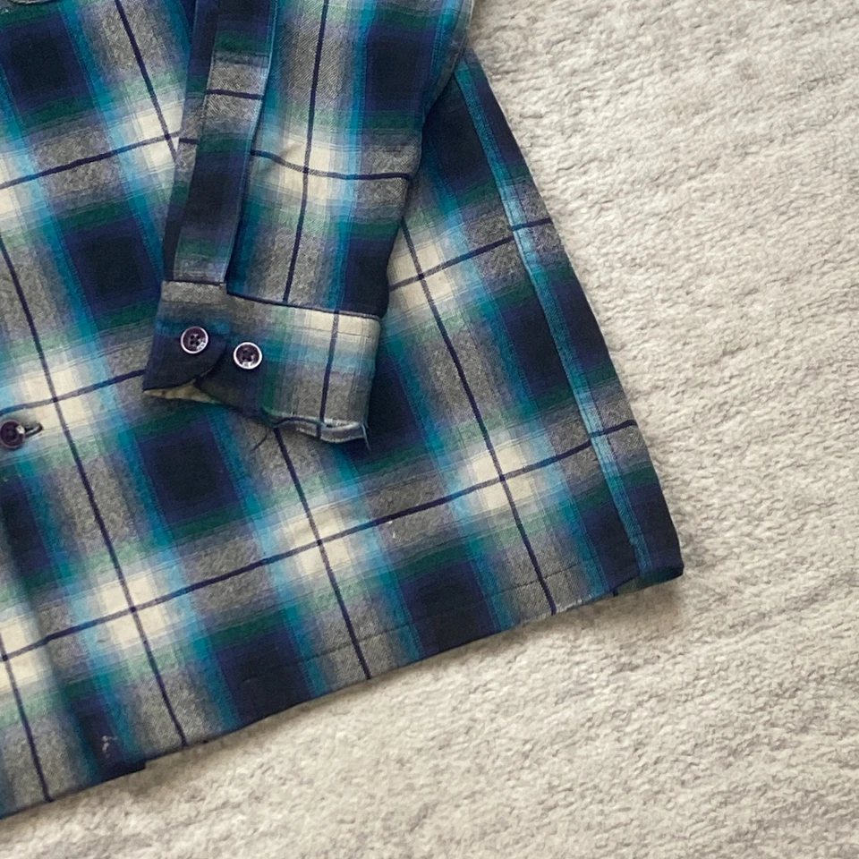 VTG Pendleton Board Shirt Medium Blue Virgin Wool Shadow Plaid 70s Loop Collar - Image 2 of 4