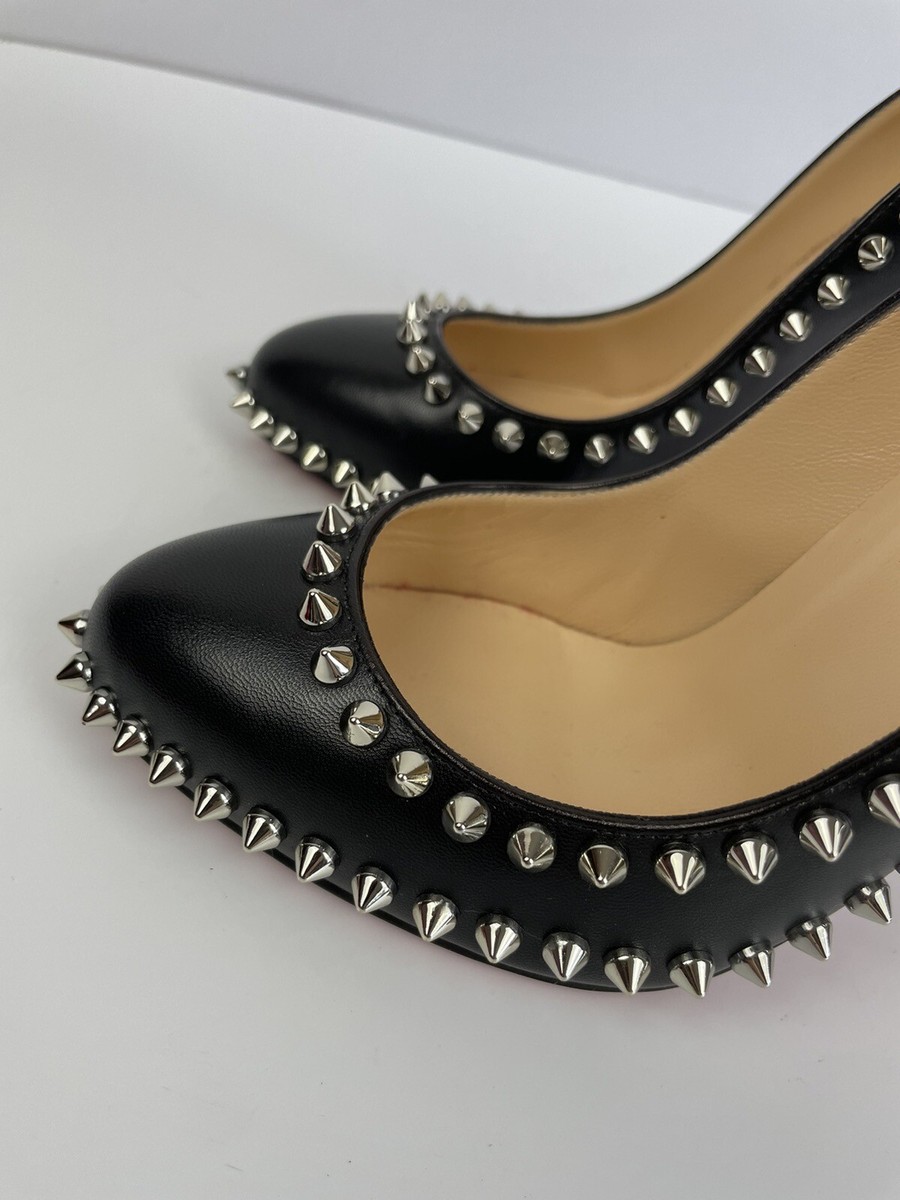 Christian Louboutin Black Leather Studded Spike Heels