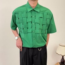 Camicia Uomo Woven A Manica Corta Larga Collo Blusa Top Moda Casual