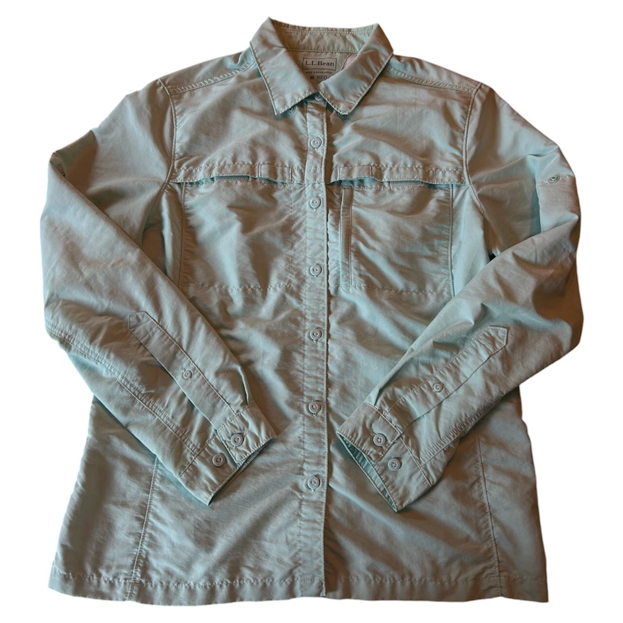 LL Bean Mens M Blue Harbor Shirt Long Sleeve Microfiber Travel Casual