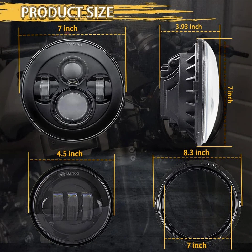 7-дюймовая светодиодная фара + проходные фары 4,5 дюйма для Harley-Davidson Softail Deluxe FLSTN - Изображение 4 из 4