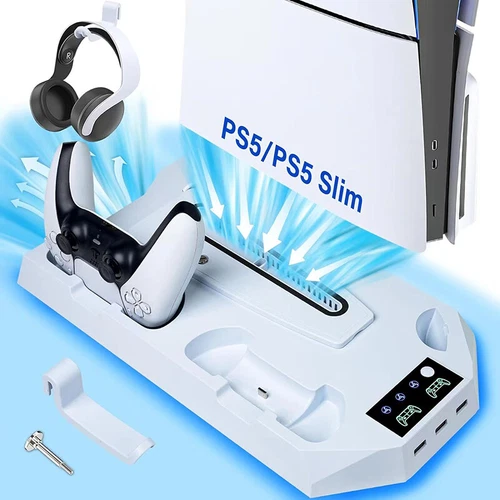 Stand Cooling Fan Controller Dual Charger Station For PlayStation 5 PS5 Slim - Picture 1 of 14