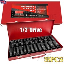 Heavy Duty 35 Piece Car Truck Deep Impact Socket Set 1/2" Drive 8- 32mm Metric