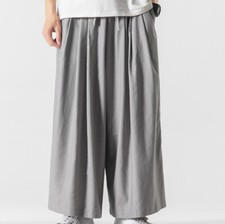 Large Size Wide Leg Pants Men Chinese Style Cotton Linen Straight Wide Leg Pants