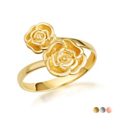 Gold Double Rose Flower Band Ring Available in Yellow/Rose/White Gold 