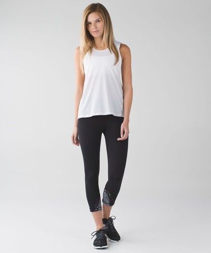 Lululemon Run Inspire Crop II Mesh Biggie Fleur Sombre Caspian Black NWT 4 - 第 1/11 張圖片