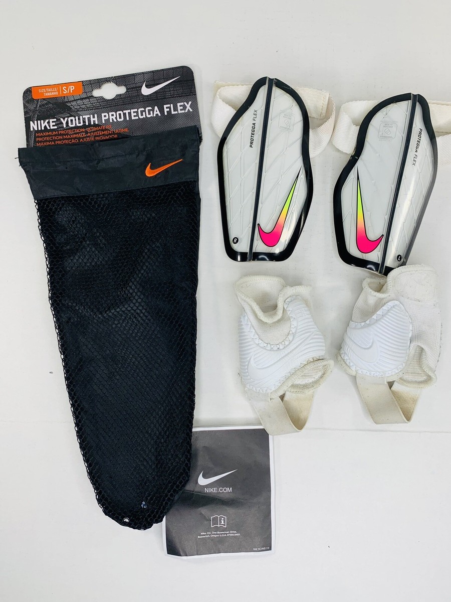 Nike Youth Protegga Flex Guards Size Small White w Neon Pink