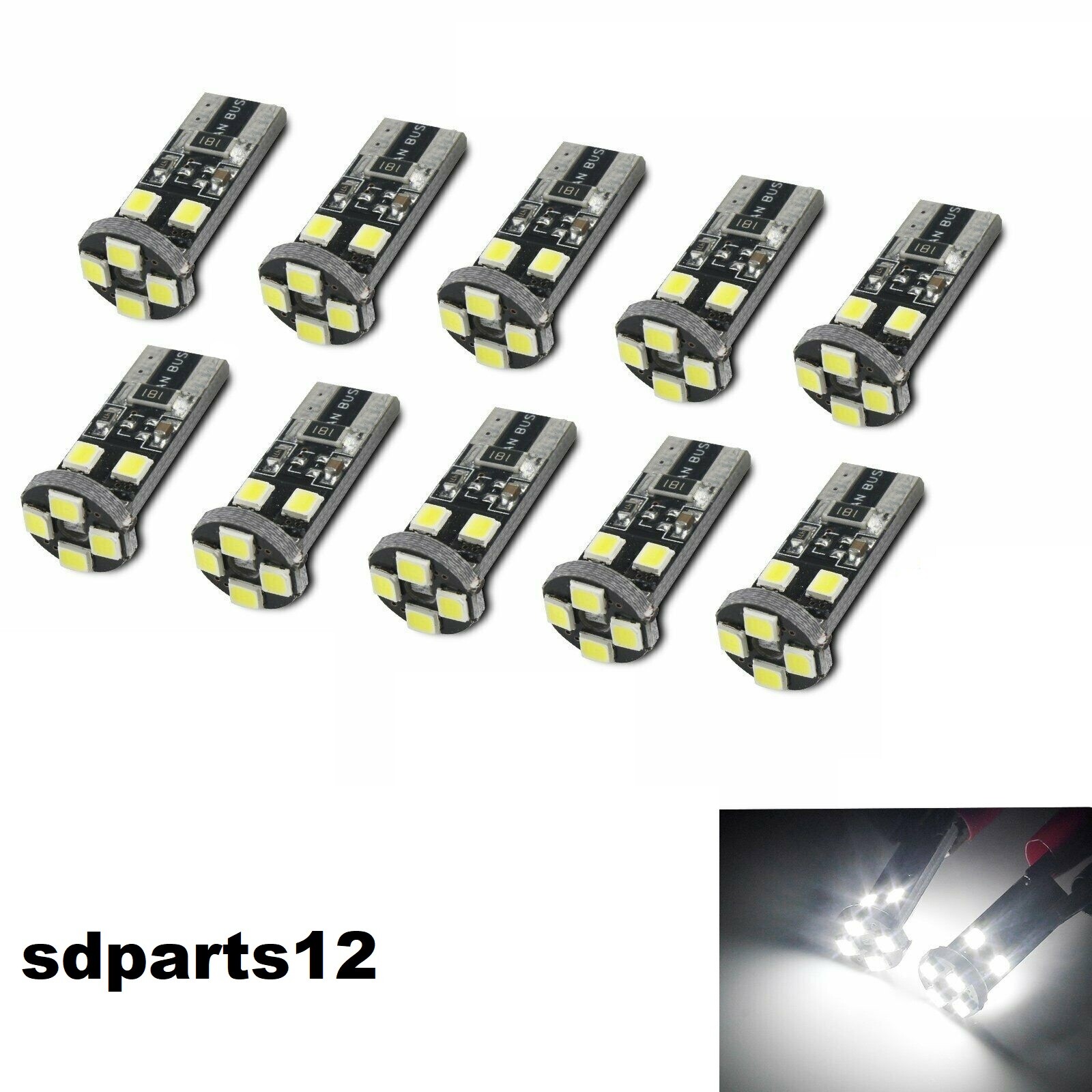 Set di 10 Lampadine Auto CANBUS Т10 W5w 8 Smd a LED 300LM Bianco 12V Luci Intern - Immagine 1